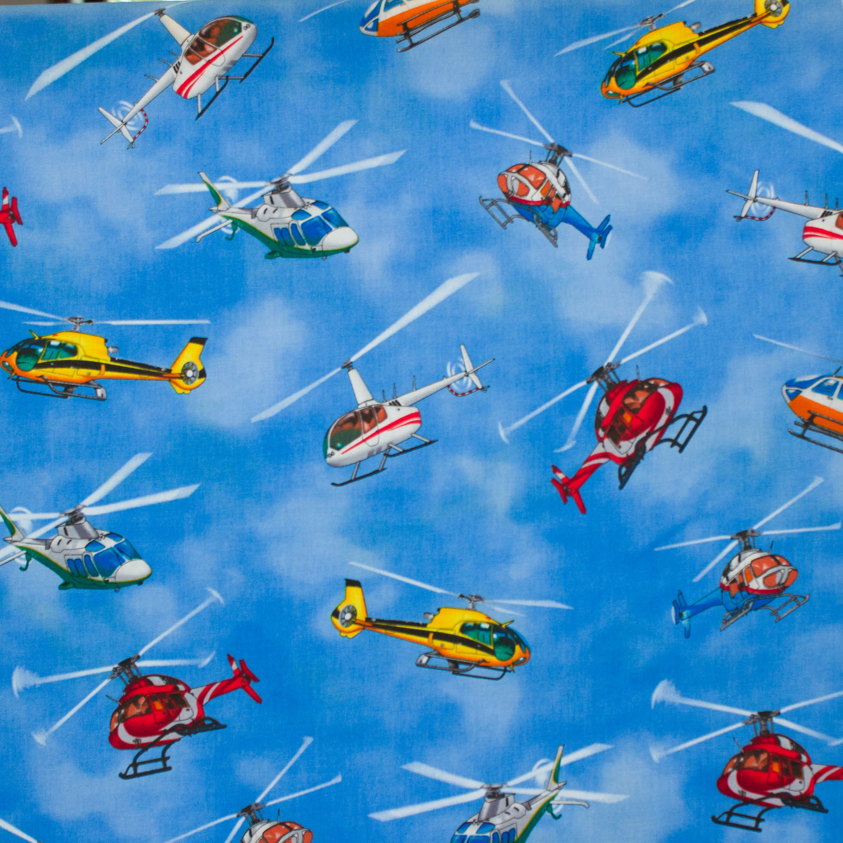 Katoen blauw met helikopters